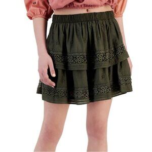 Lucky Brand Raven Brown Layered Mini Skirt sz XS NWT Boho Goblincore Embroidered